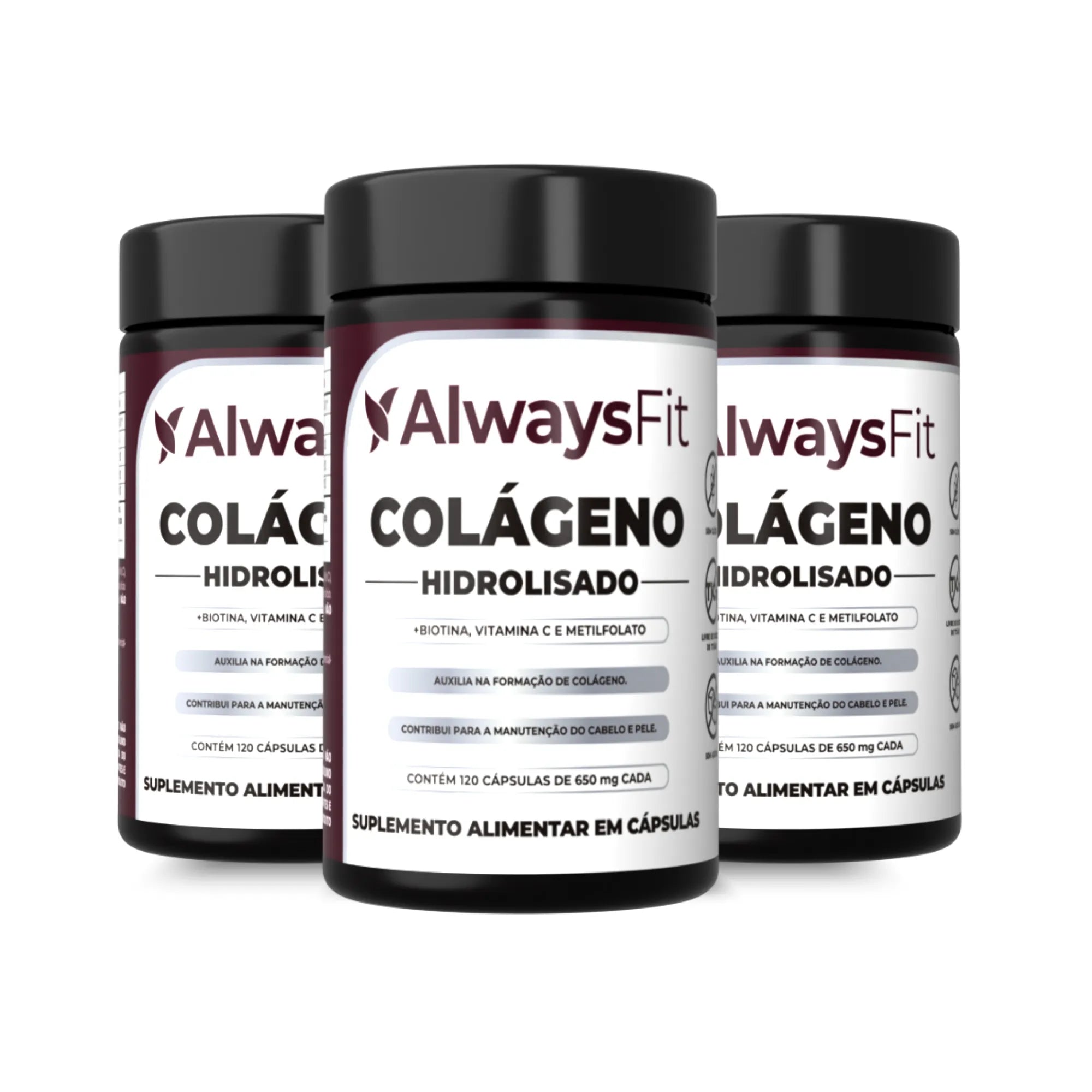 Colágeno Hidrolisado com Vitamina C, Biotina e Metilfolato — Suplemento alimentar em cápsulas