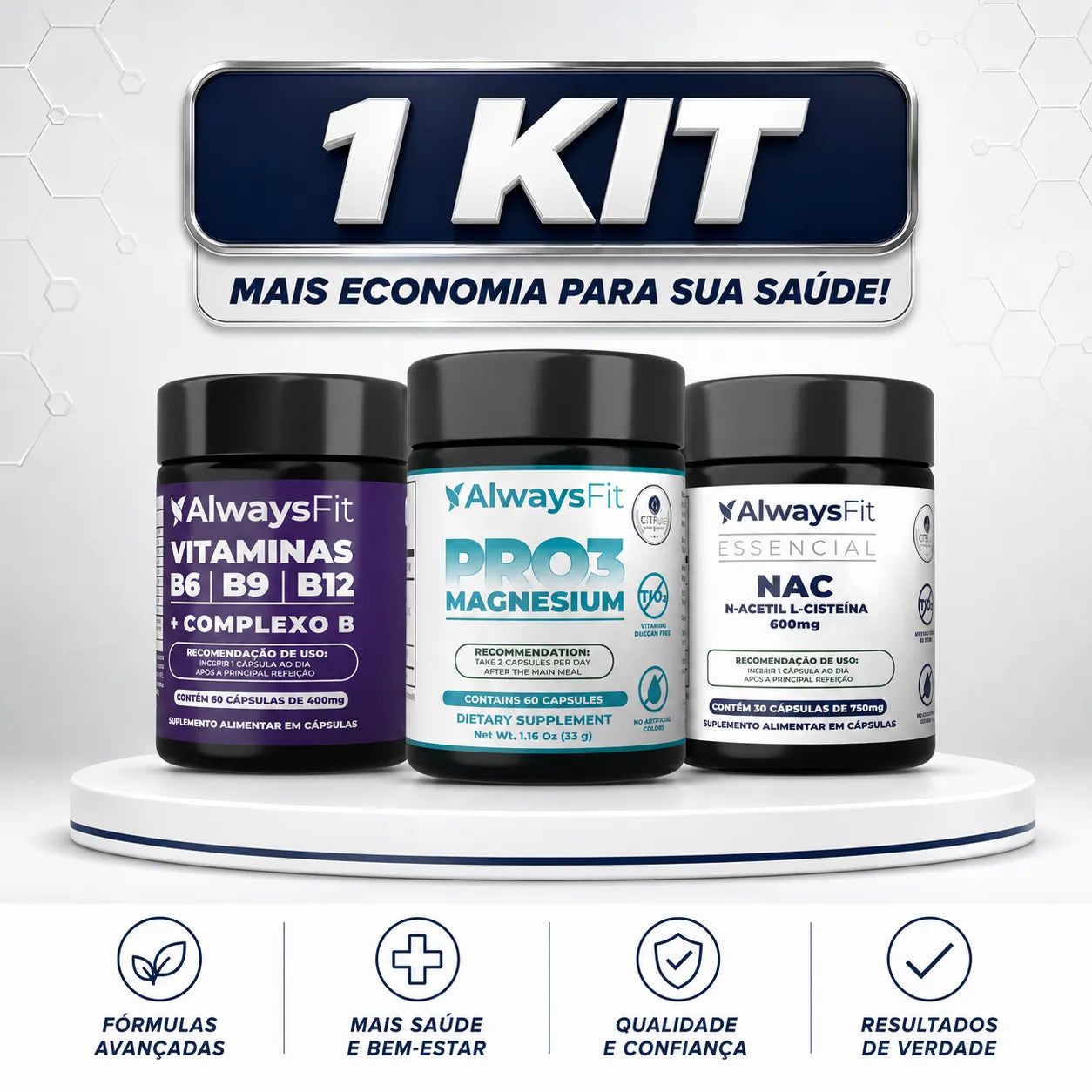 Kit 9 - Complexo B + NAC + Pro3 Magnésio