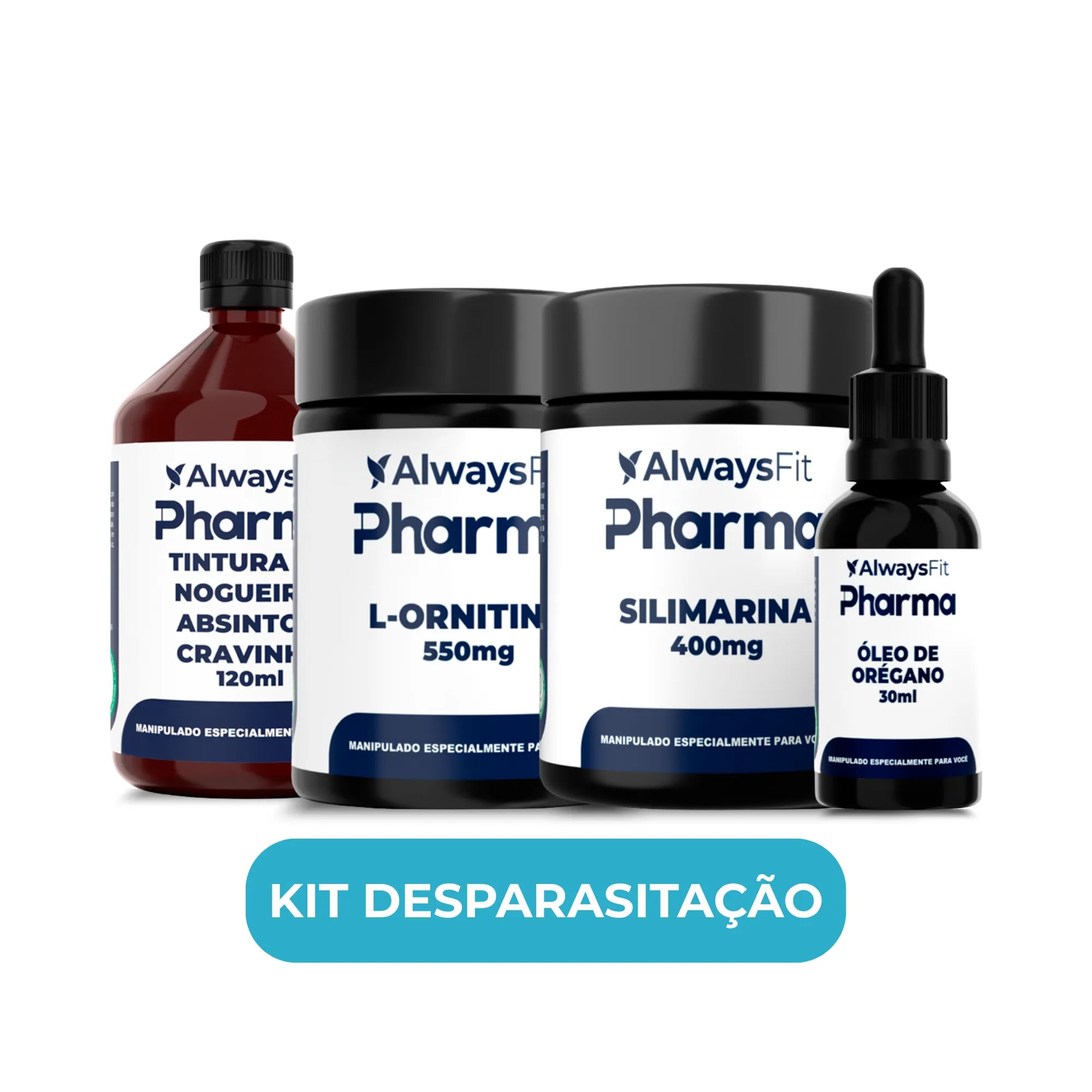 Kit 4 - Desparasitação - Tintura de Nogueira Negra + Cravo + Artemísia, Silimarina, Ornitina, Óleo de Orégano – 30 Dias