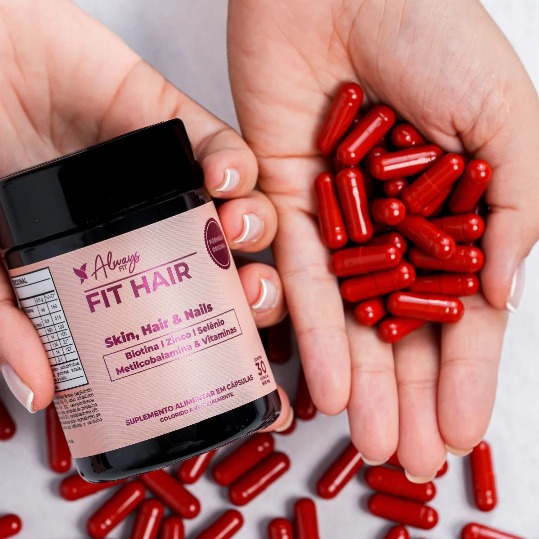 FitHair - Biotina, Zinco, Ferro, Cobre, Cisteína e + Vitaminas - 30 Cápsulas