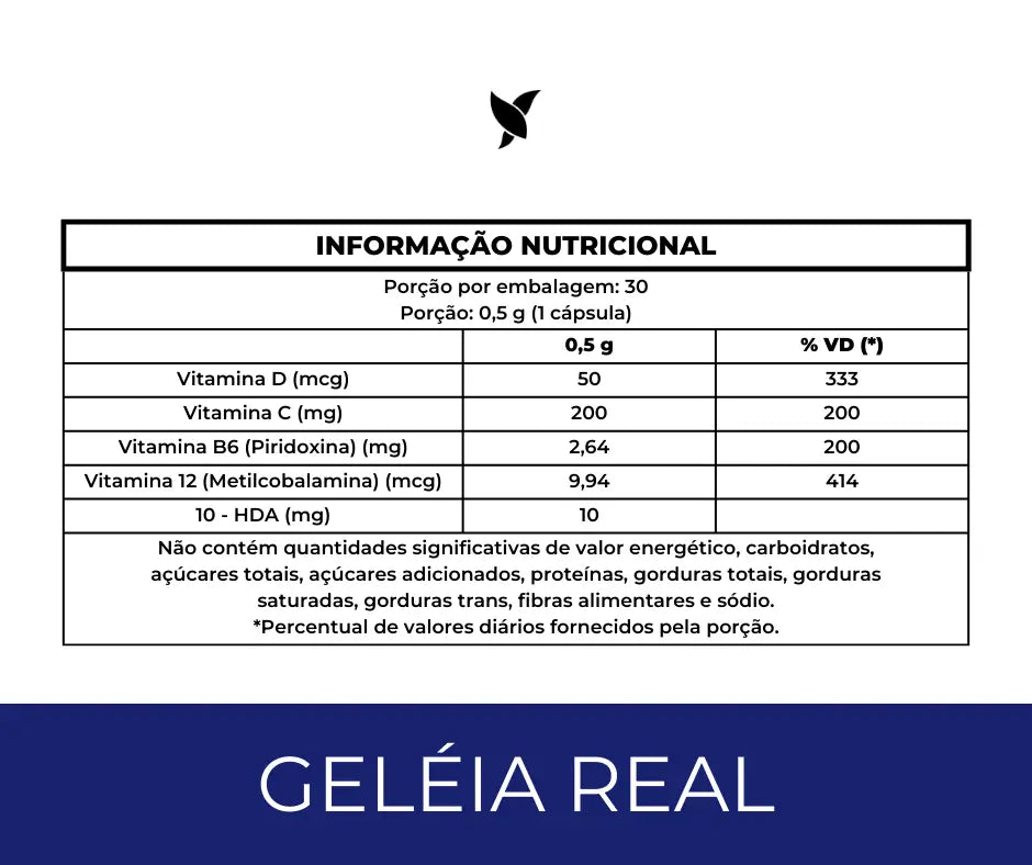 Geleia Real Liofilizada com 10-HDA — Suplemento alimentar em cápsulas