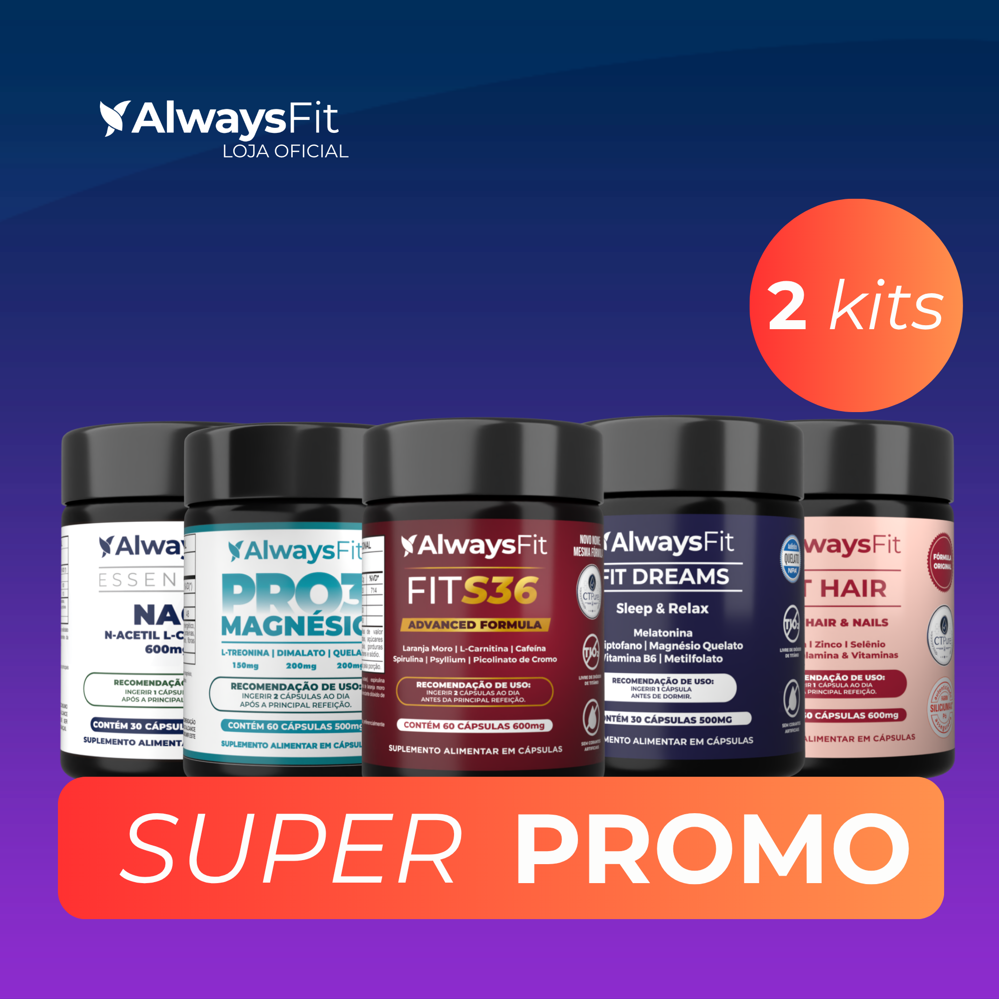 KIT FitHair + NAC + Pro3Magnésio + FitS36 + FitDreams