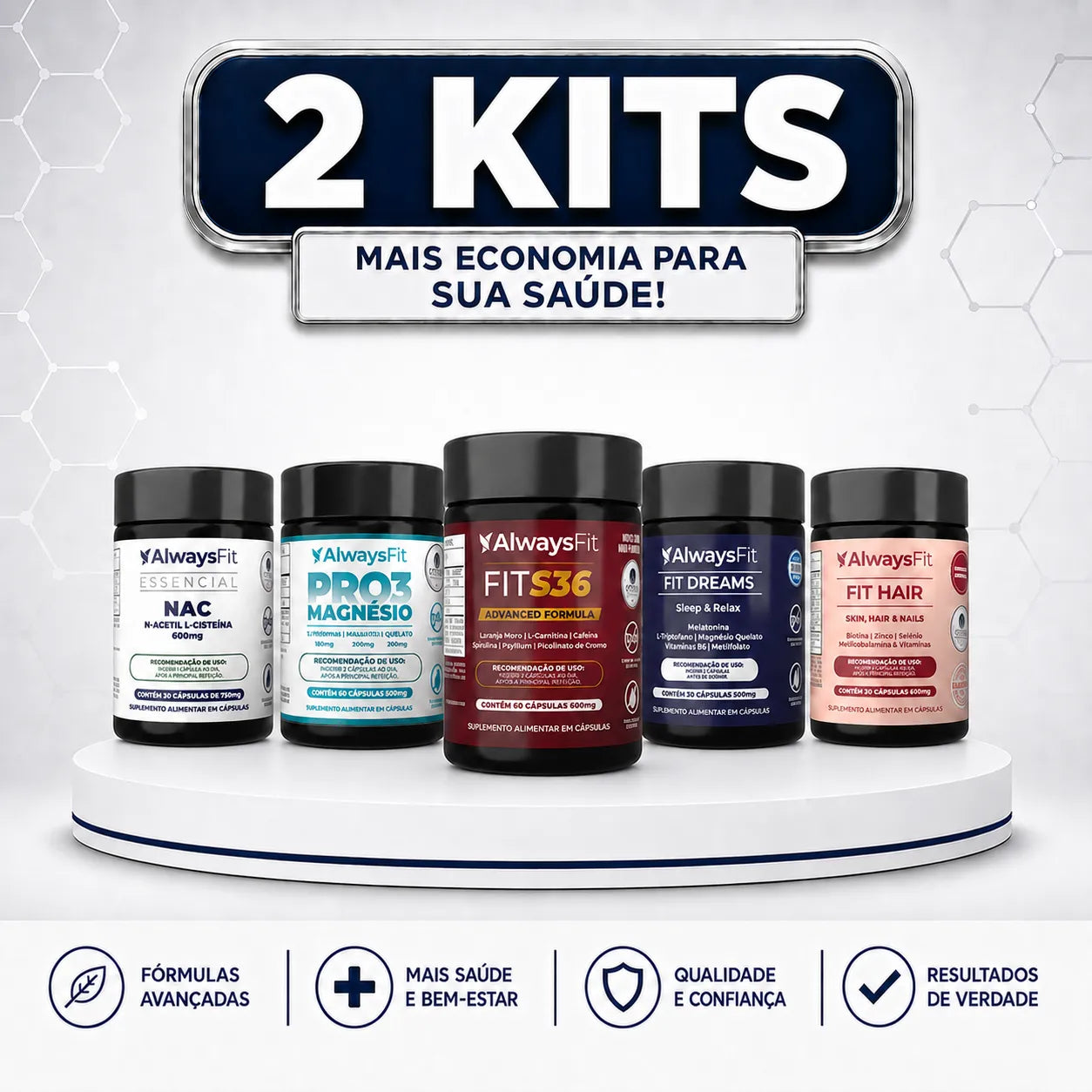 KIT 2 - FitHair + NAC + Pro3Magnésio + FitS36 + FitDreams
