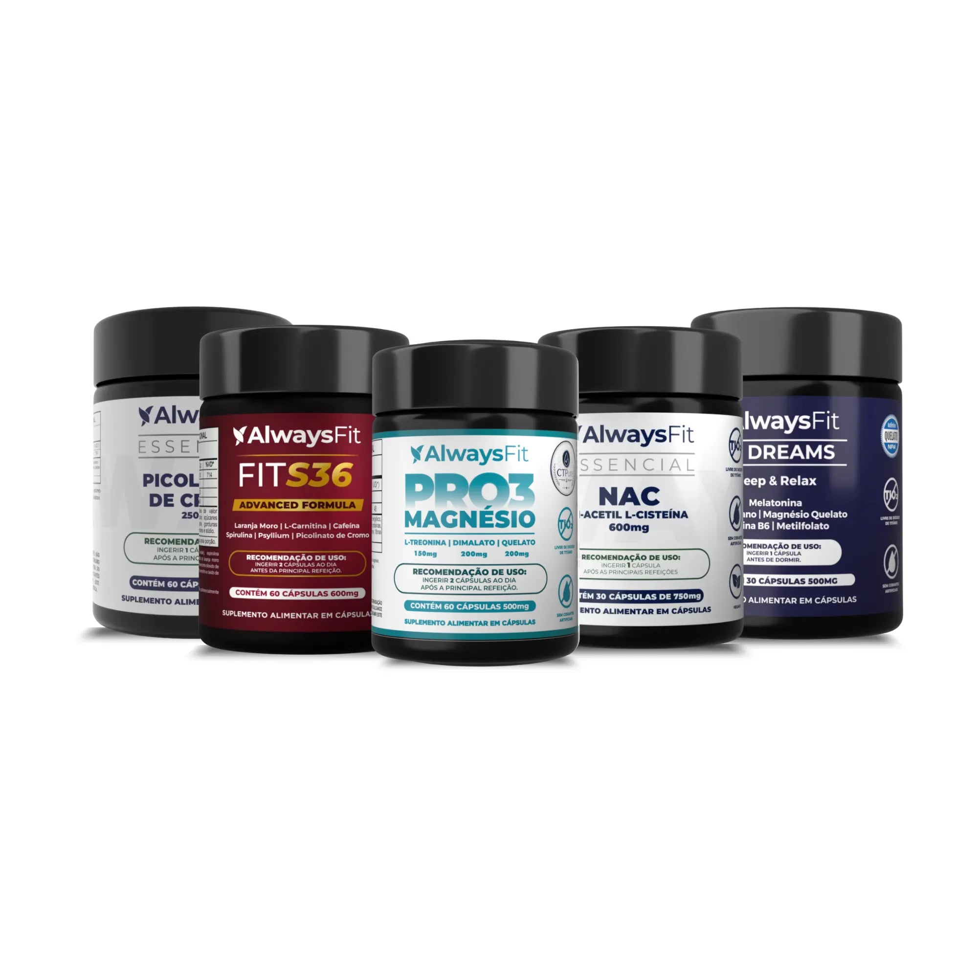 Kit 1 NAC + PRO3 Magnésio + Fit S36 + Picolinato de Cromo + Fit Dreams
