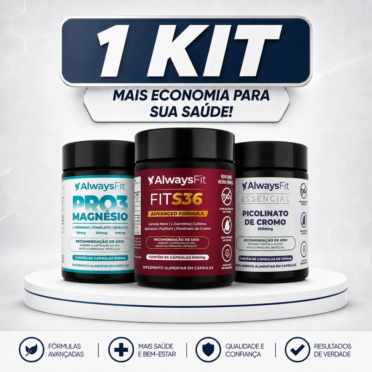 Kit Pro3Magnesio + Picolinato de Cromo + Fit S36