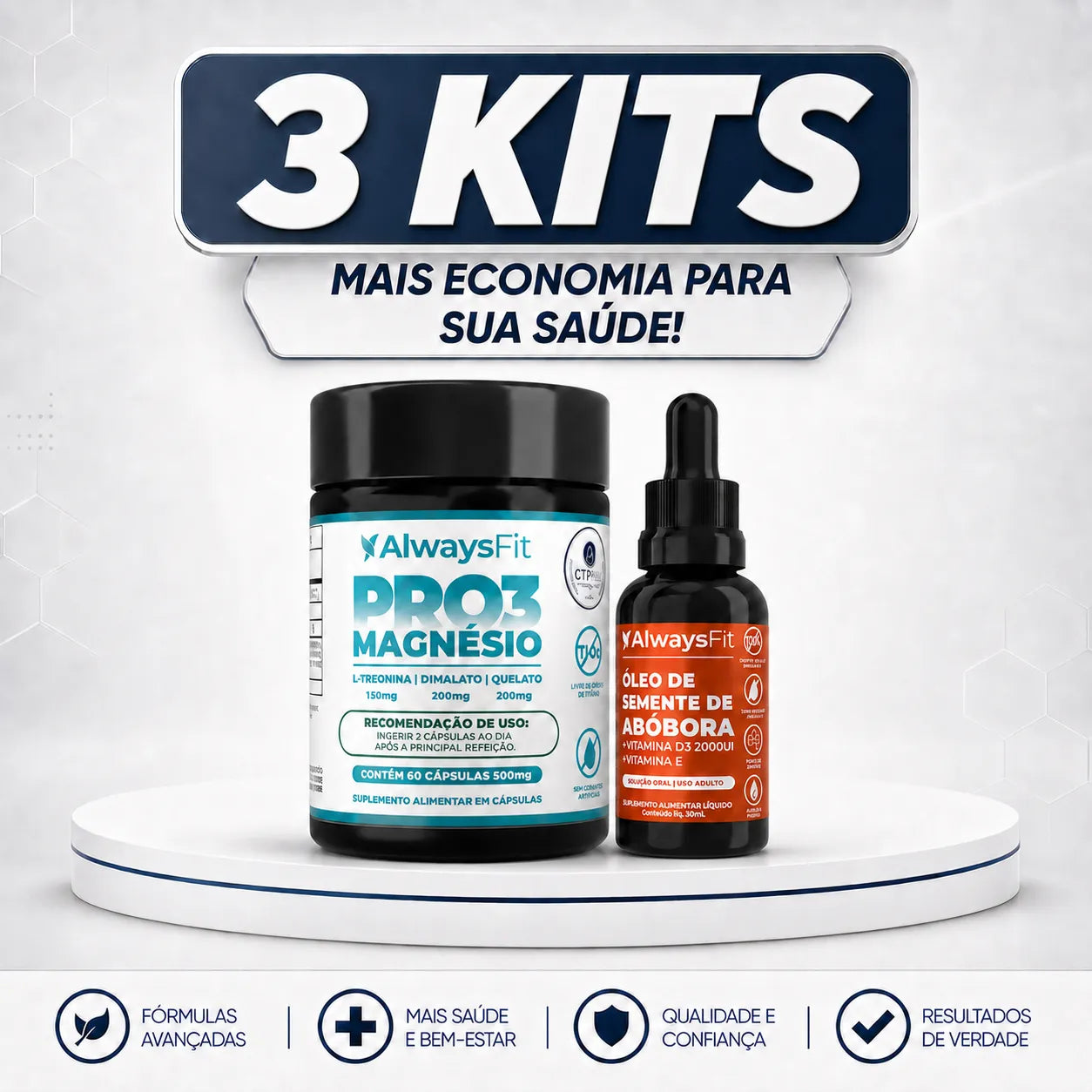 Kit PRO3 Magnésio + Óleo de Semente de Abóbora
