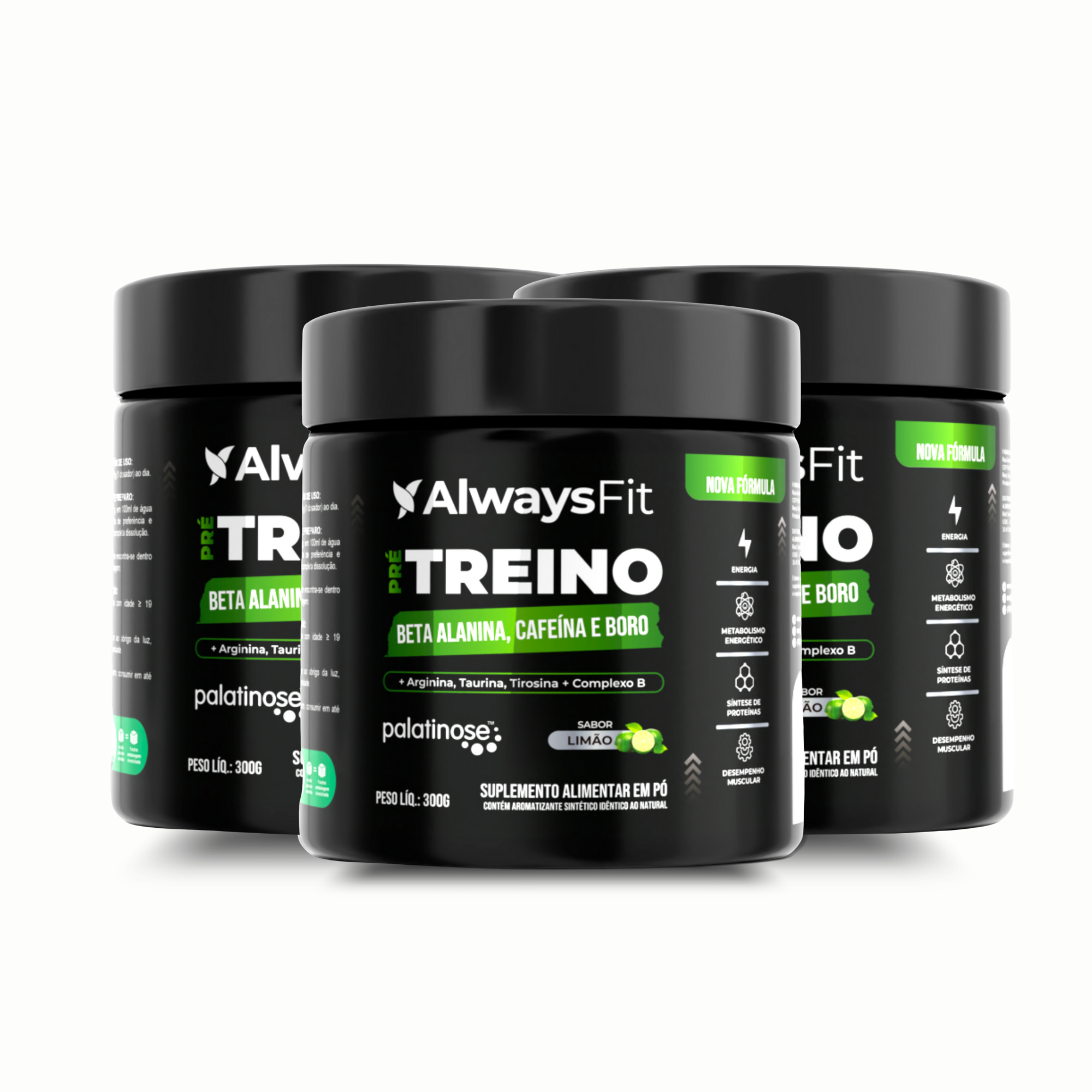 Pré-Treino Always Fit — Suplemento alimentar em pó (sabor limão)
