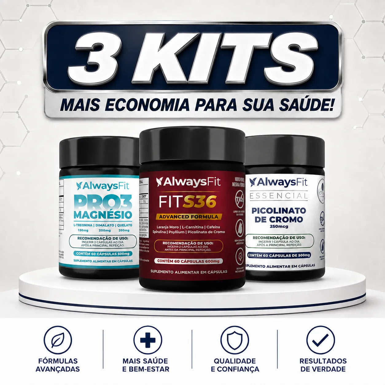 Kit 12 - Pro3Magnesio + Picolinato de Cromo + Fit S36