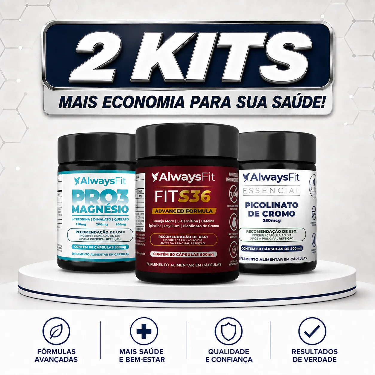Kit 12 - Pro3Magnesio + Picolinato de Cromo + Fit S36