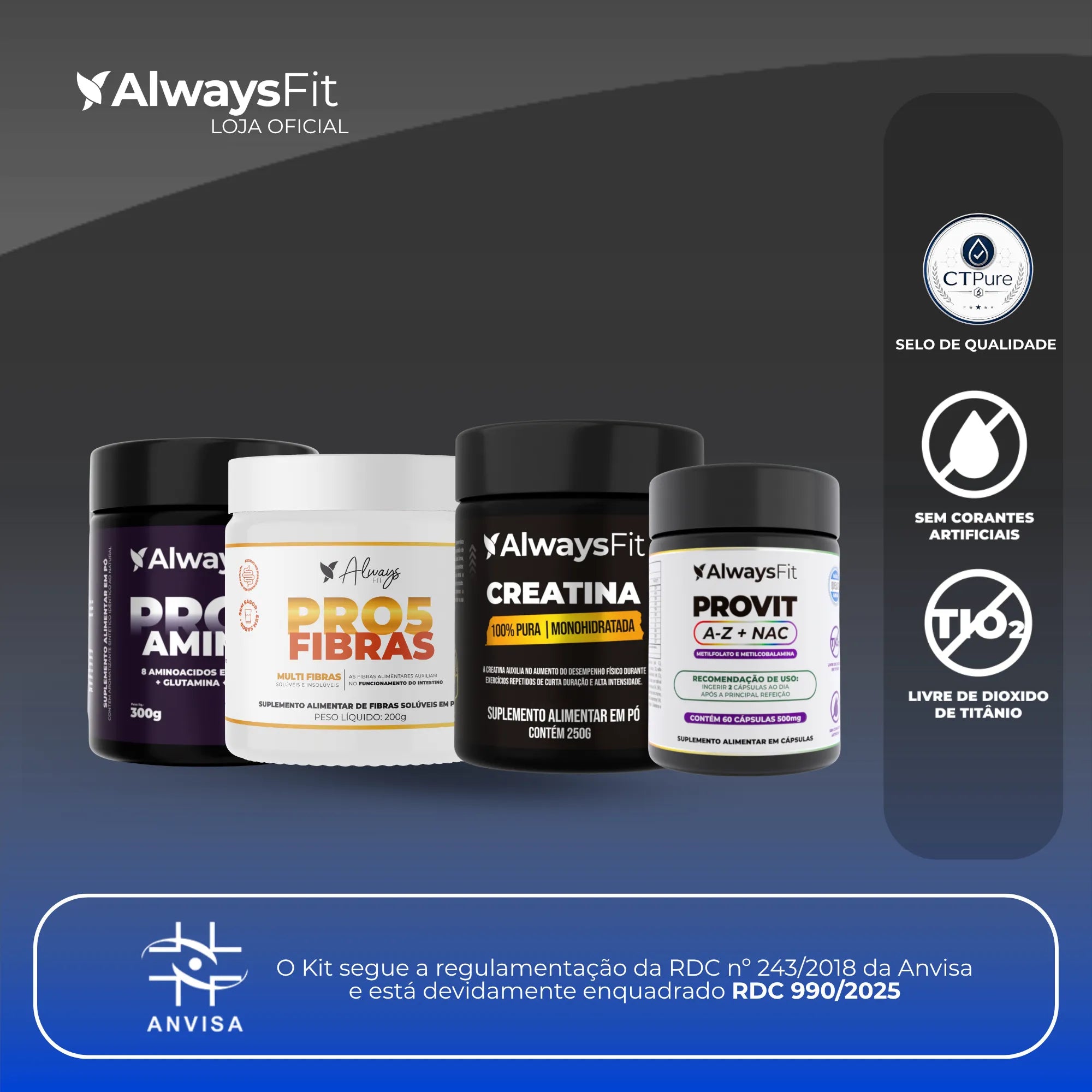 Kit 8 - Pro9Amino + Pro5Fibras + Provit + Creatina