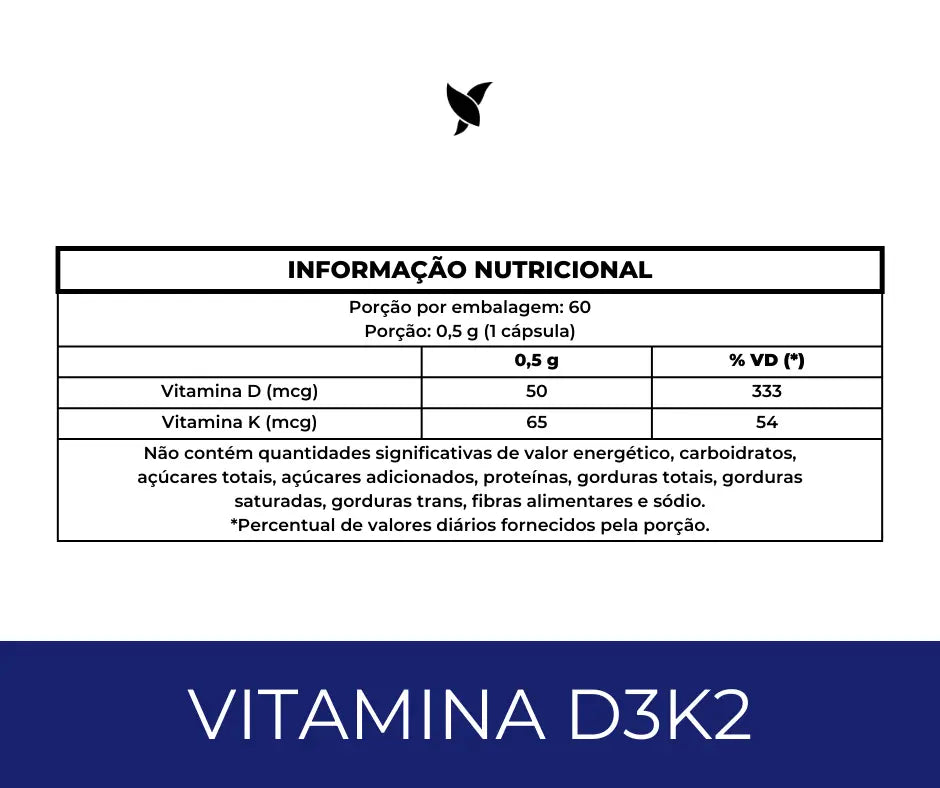 Vitamina D3 + K2 (MK-7) — Suplemento alimentar em cápsulas